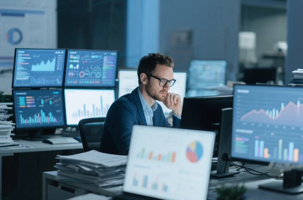 分析师正在进行数据回溯分析